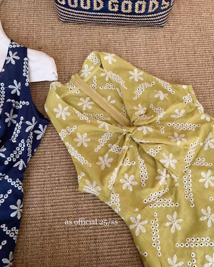 AS OFFICIAL Knot-Back Heavy Embroidered Floral Vest Top
