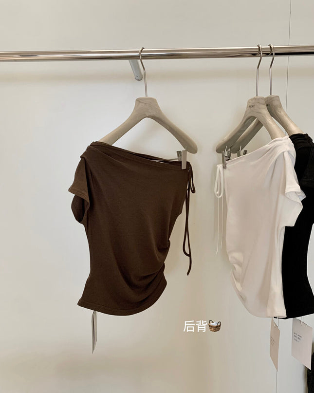 WGWE One-Shoulder Tie Fitted Sleeveless Top