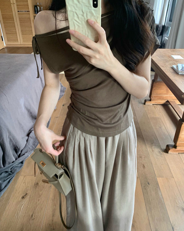 WGWE One-Shoulder Tie Fitted Sleeveless Top
