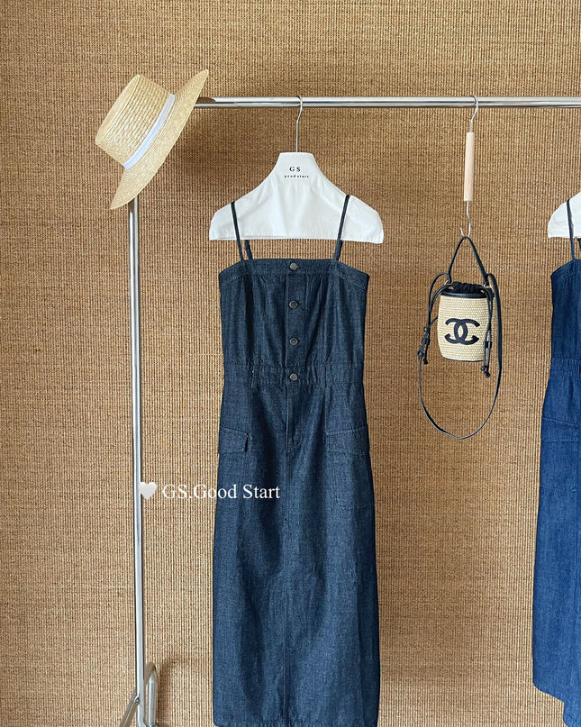 GS.GOOD START Korean Casual Relaxed Denim Cami Dress