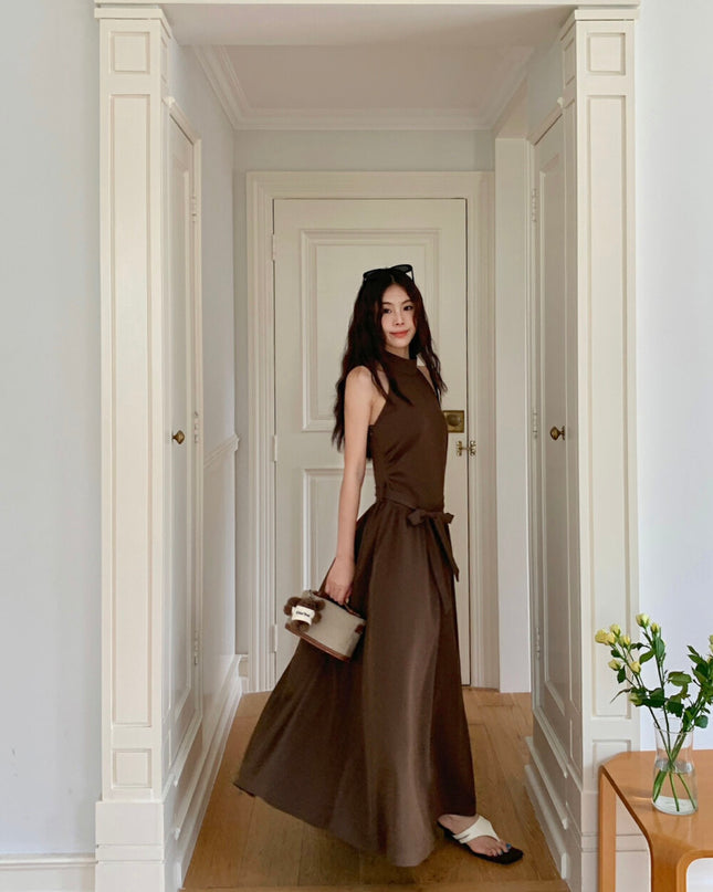 GS.GOOD START Halter Neck Sleeveless Dress with Waist Belt