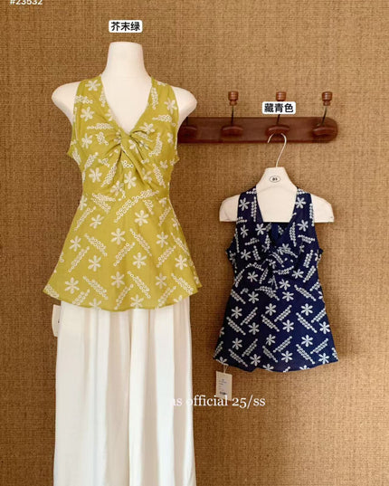 AS OFFICIAL Knot-Back Heavy Embroidered Floral Vest Top