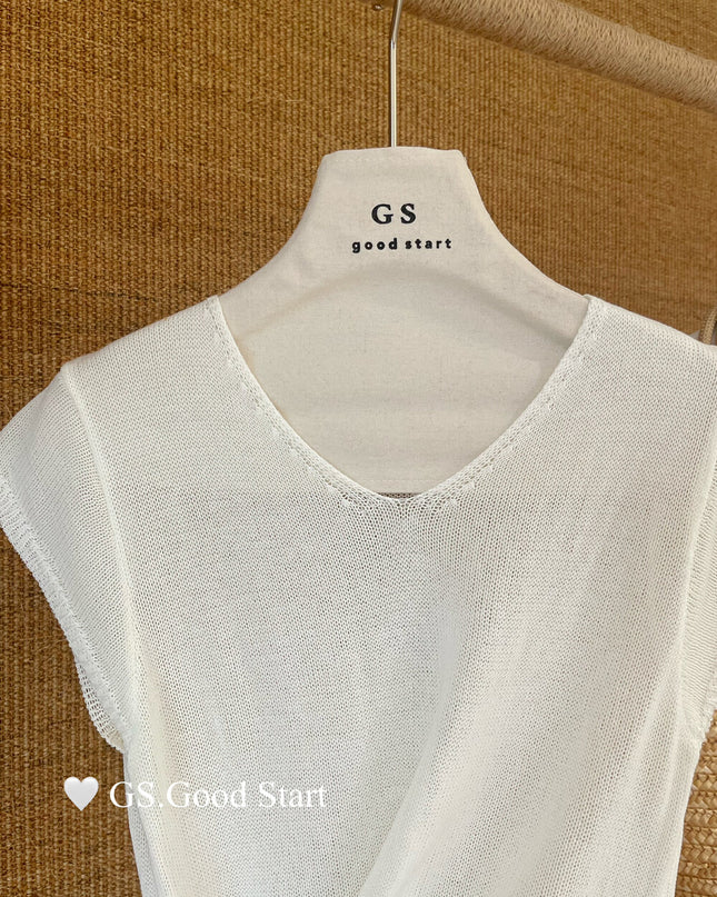 GS.GOOD START V Neck Slim Fit Knitted Short Sleeve Top