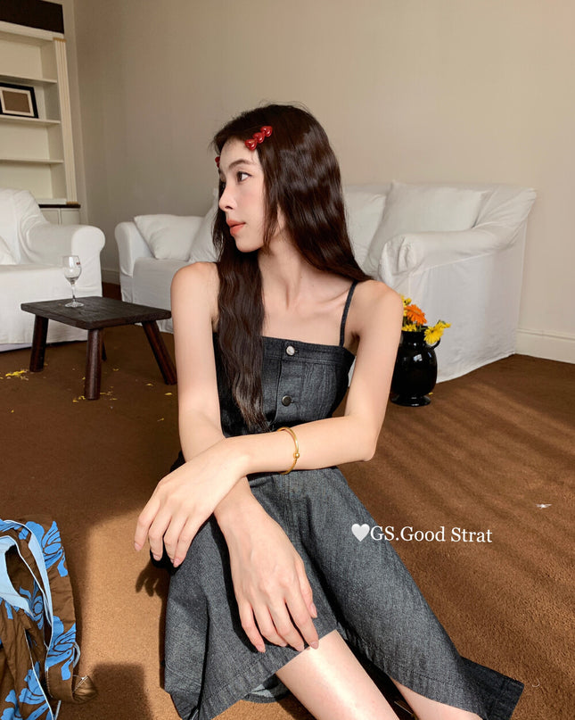 GS.GOOD START Korean Casual Relaxed Denim Cami Dress
