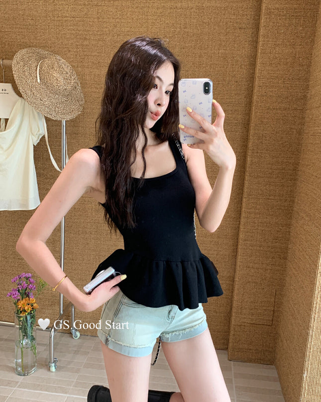 GS.GOOD START Sweet Puff Hem Square Neck Top