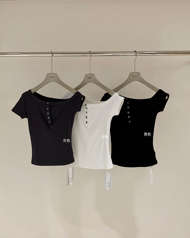 WGWE Button Detail Slim Fit Short Sleeve Tee