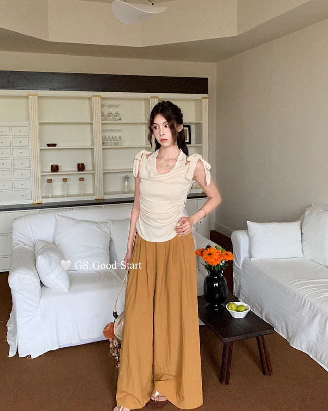 GS.GOOD START Off Shoulder Layered Tie-Strap Top