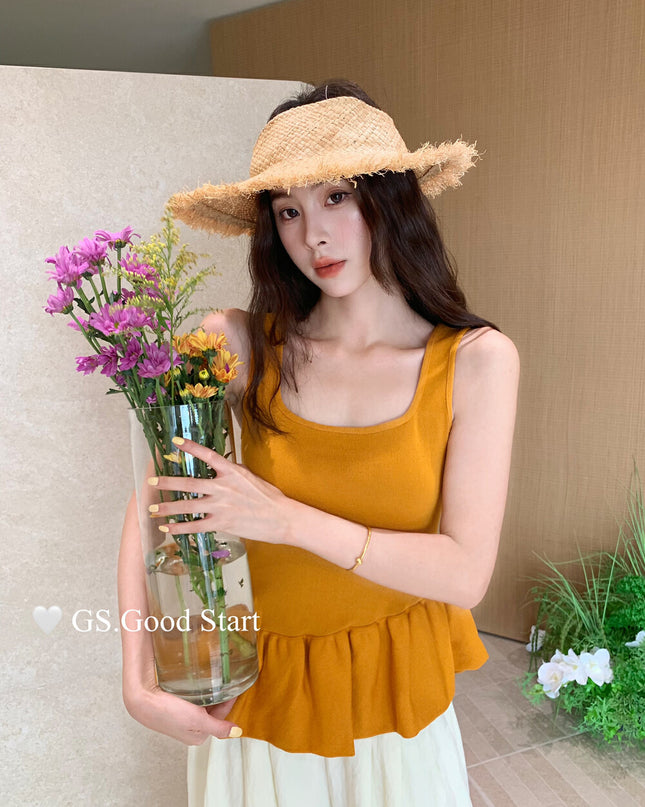 GS.GOOD START Sweet Puff Hem Square Neck Top