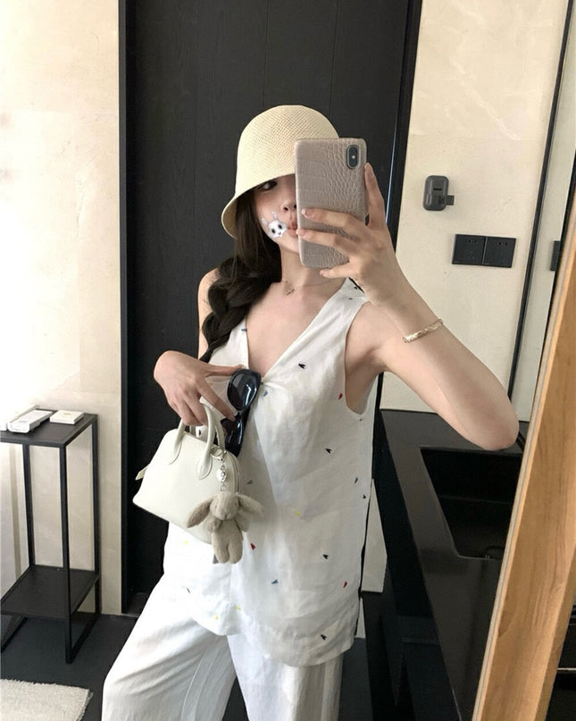 WGWE Heart Embroidered Twist Front Tank