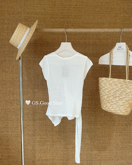 GS.GOOD START V Neck Slim Fit Knitted Short Sleeve Top