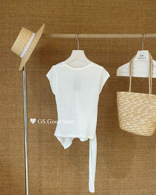 GS.GOOD START V Neck Slim Fit Knitted Short Sleeve Top