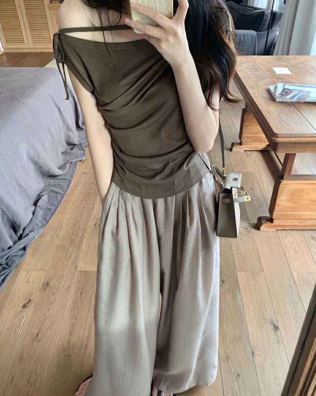 WGWE One-Shoulder Tie Fitted Sleeveless Top