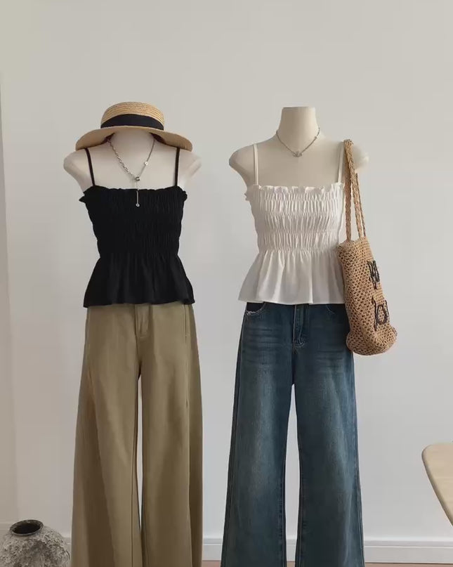 WGWE Pure Desire Pleated Ruffle Sleeveless Crop Top