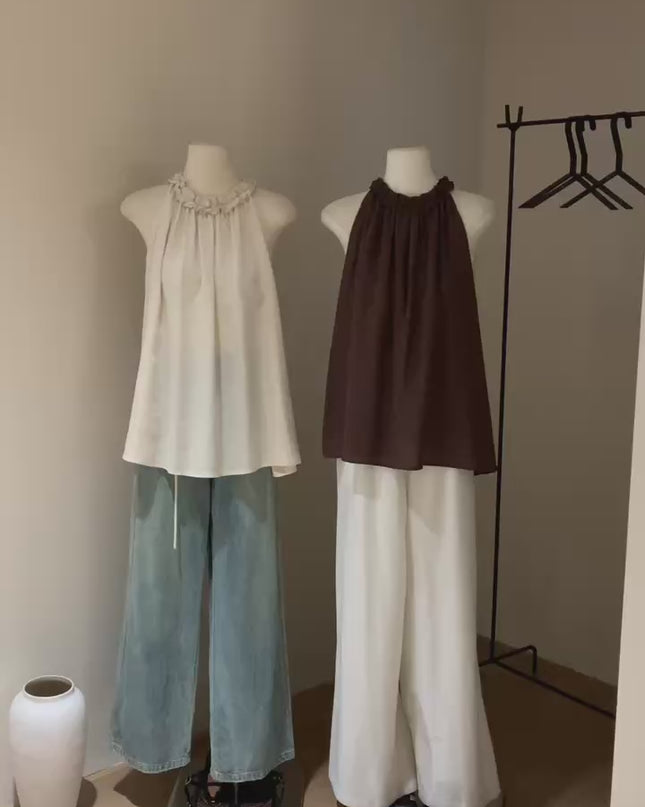WGWE Ruffle Edge Sleeveless Summer Top