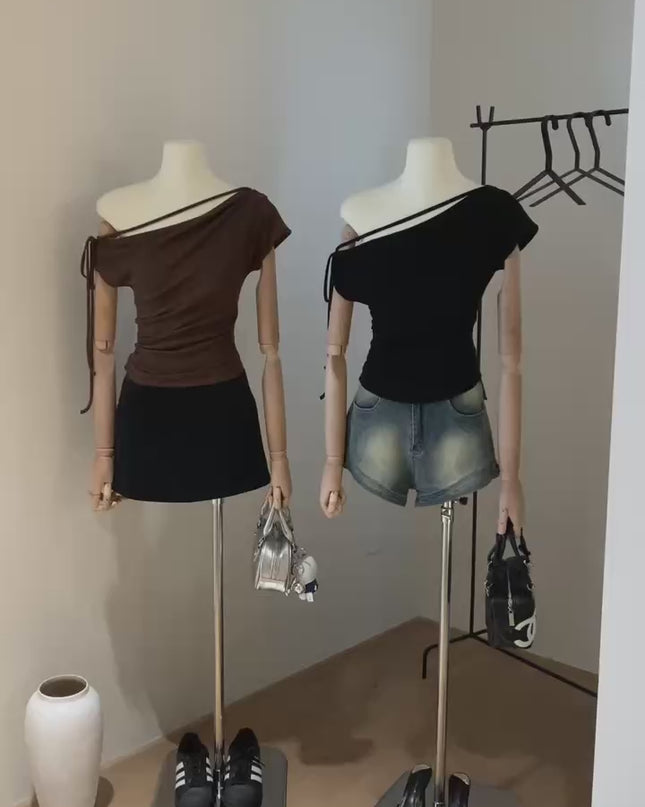 WGWE One-Shoulder Tie Fitted Sleeveless Top