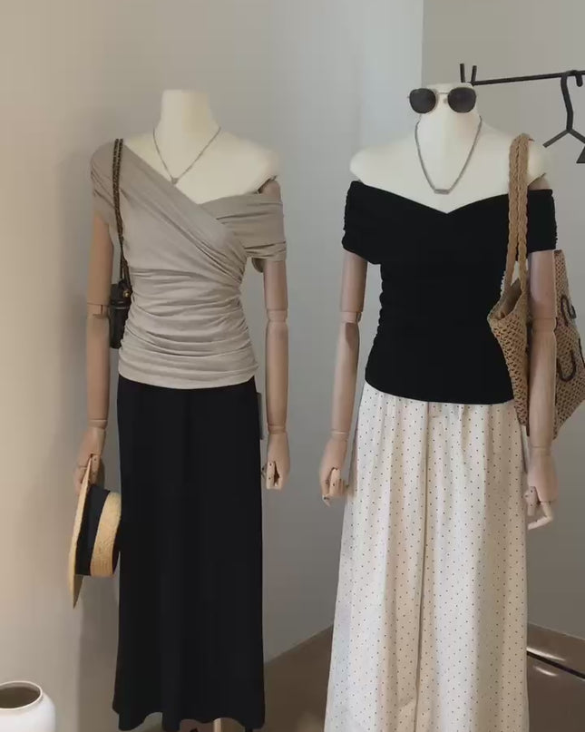 WG.WE Asymmetrical Ruched Slim-Fit Off-Shoulder Top