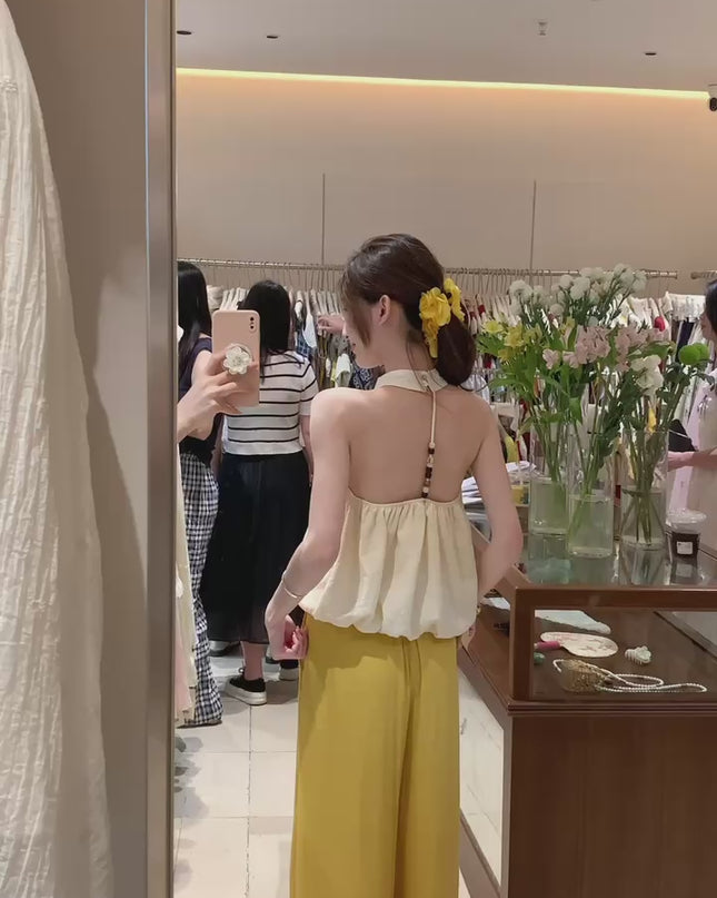 AS OFFICIAL Alluring Back Bubble Halter Tank Top