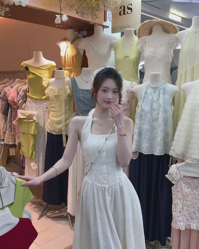 AS OFFICIAL Soft Feminine Halter Backless Dress