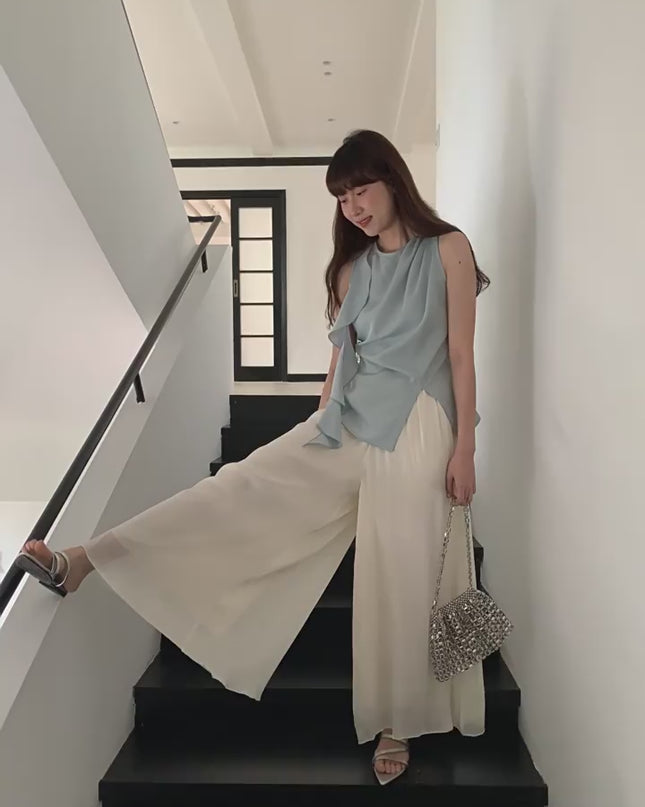 High-Waist Relaxed Wide-Leg Sheer Chiffon Pants