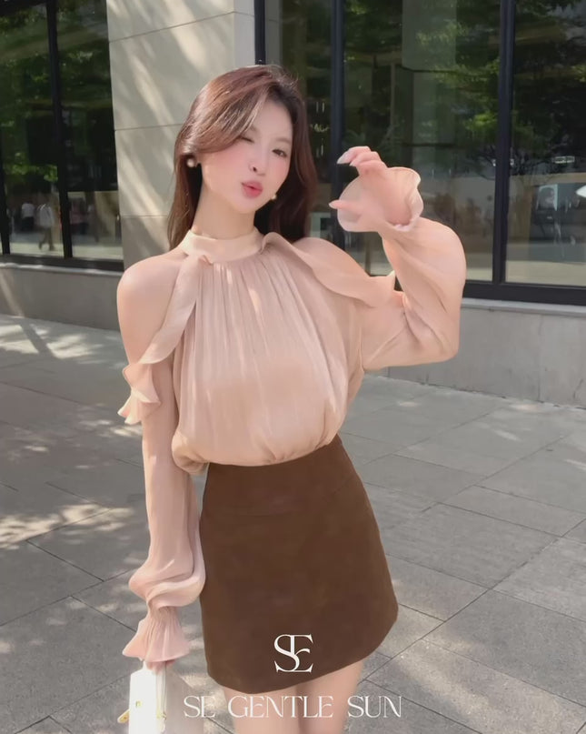 SE GENTLE SUN Romantic Off-Shoulder Ruffle Lace Blouse