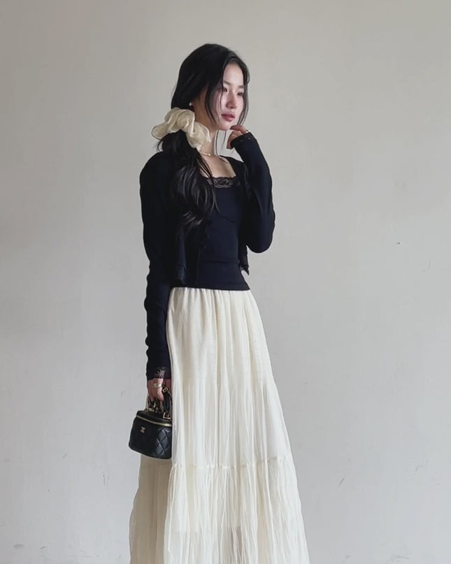 V-Neck Lace-Trim Blouse + Spaghetti Strap Tank Set