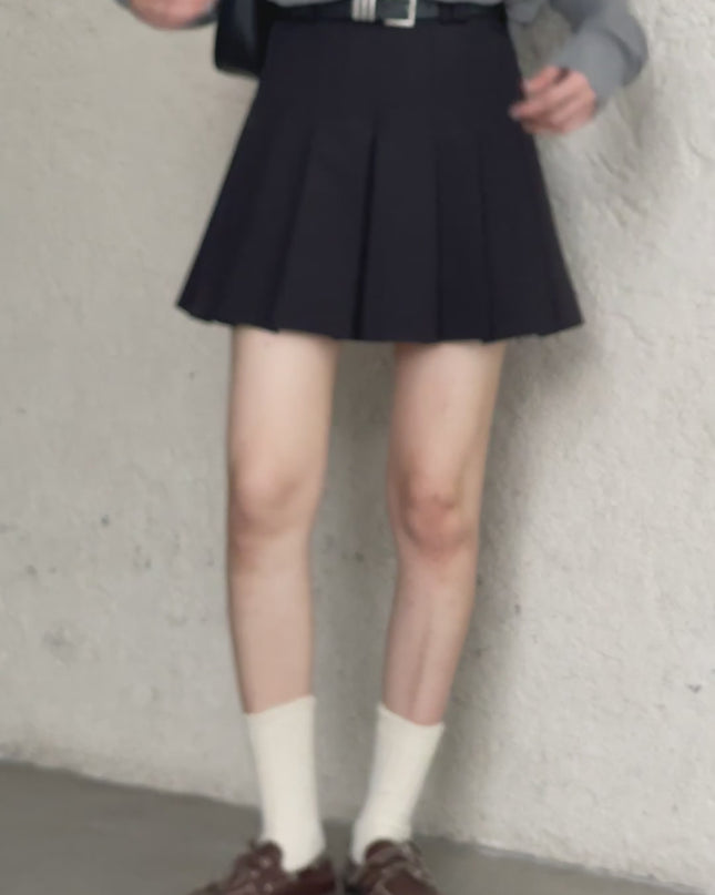 High-Waist Slimming A-Line JK Pleated Mini Skirt