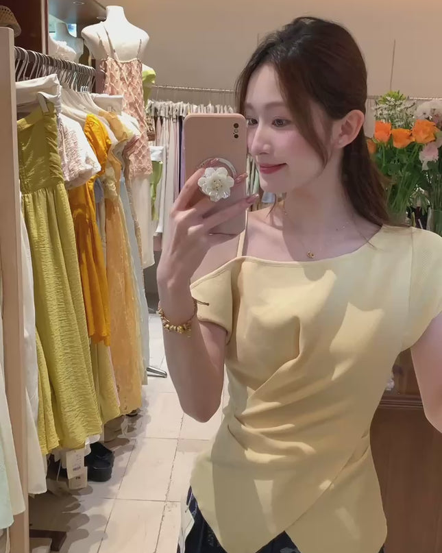 AS OFFICIAL Cross-Strap One-Shoulder Knit Top