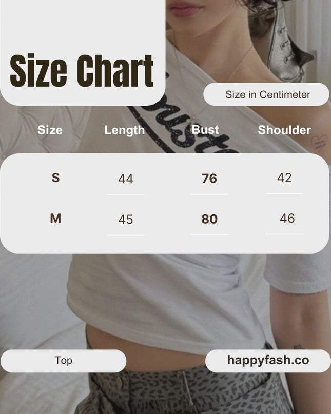 WG.WE Off - Shoulder Letter Print Slim Fit Tee - HappyFash