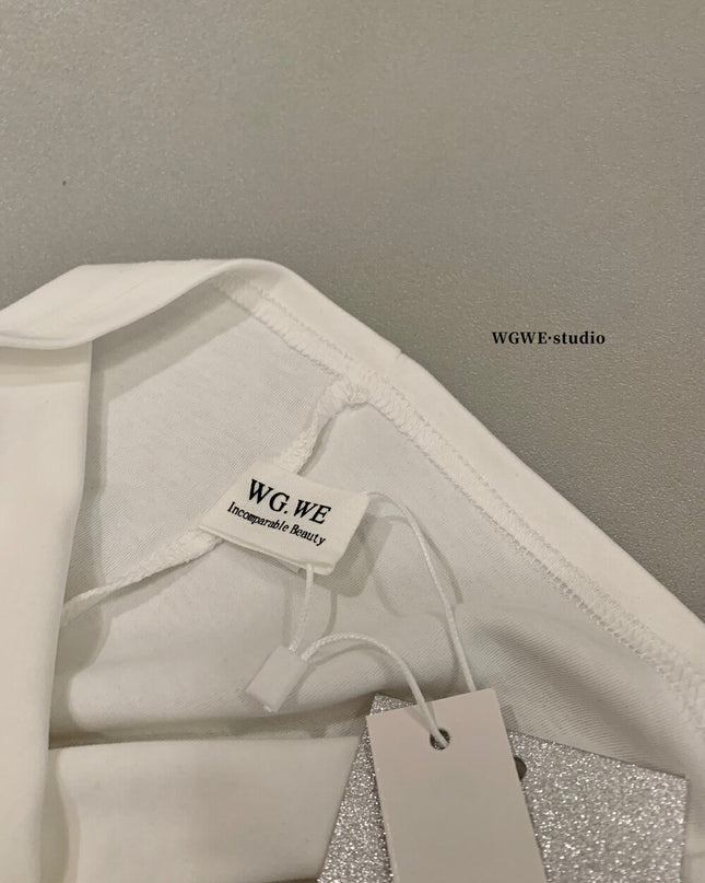 WG.WE Off - Shoulder Letter Print Slim Fit Tee - HappyFash